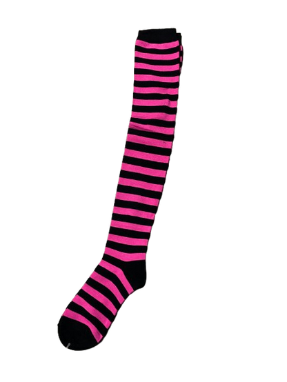 Women Thigh High Socks Hot Pink Striped Fashionable Socks Ladies Girls Size 2-8
