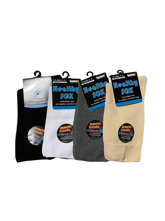 3 Pairs Seamless Cotton Healthy Socks, No Elastic, Diabetes-friendly Size 2-8