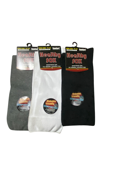 3 Pairs Seamless Cotton Healthy Socks, No Elastic, Diabetes-friendly Size 11-14