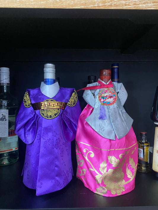 Korean Traditional Hanbok Wine Bottle Cover – Handmade Gift Wrap or Decor