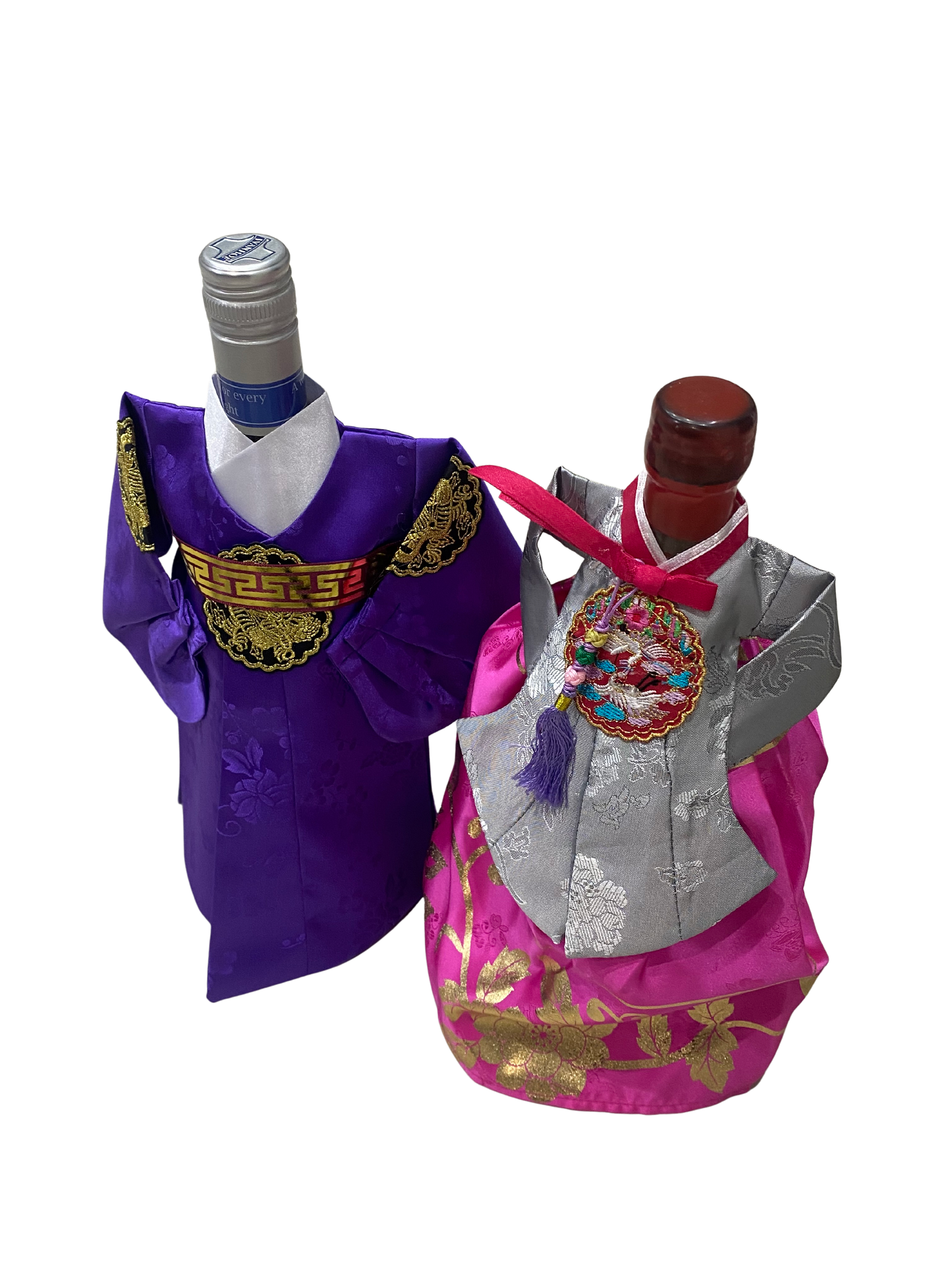 Korean Traditional Hanbok Wine Bottle Cover – Handmade Gift Wrap or Decor