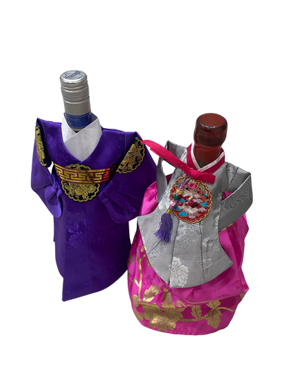 Korean Traditional Hanbok Wine Bottle Cover – Handmade Gift Wrap or Decor